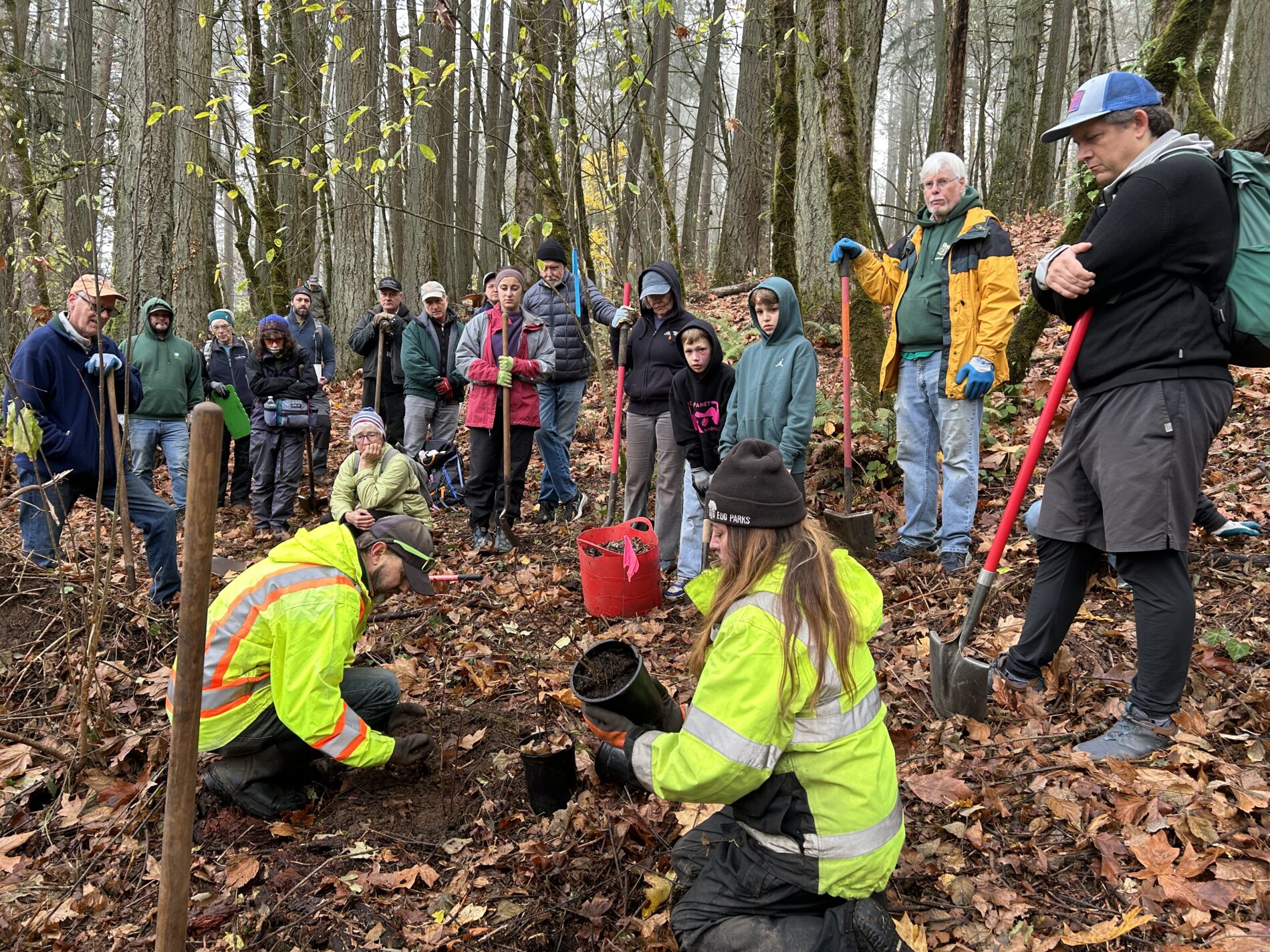 City staff - Joe and Kelsey's demonstration on the steps for planting.